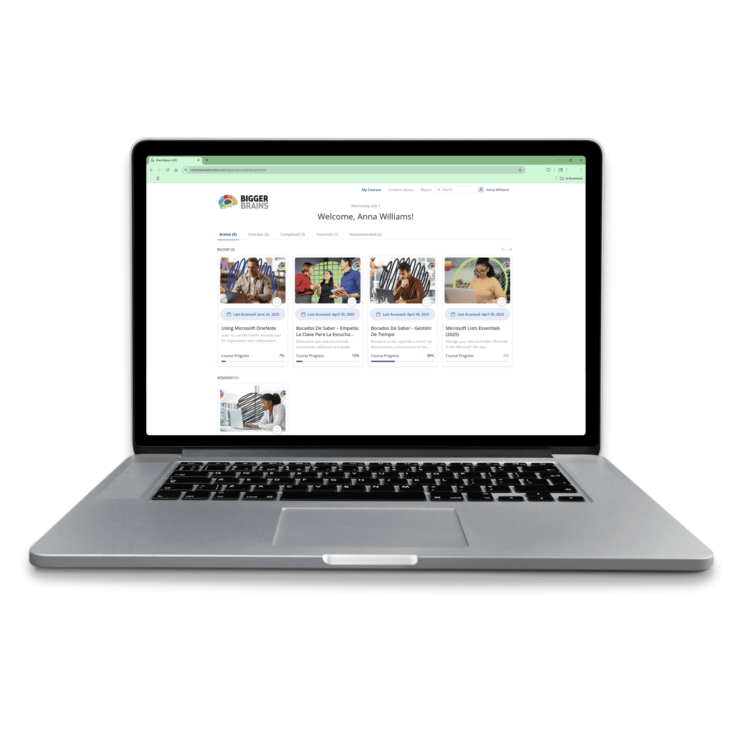 Learn Business Skills & Microsoft 365 through expert-led training. - A computer showing BrainStation.