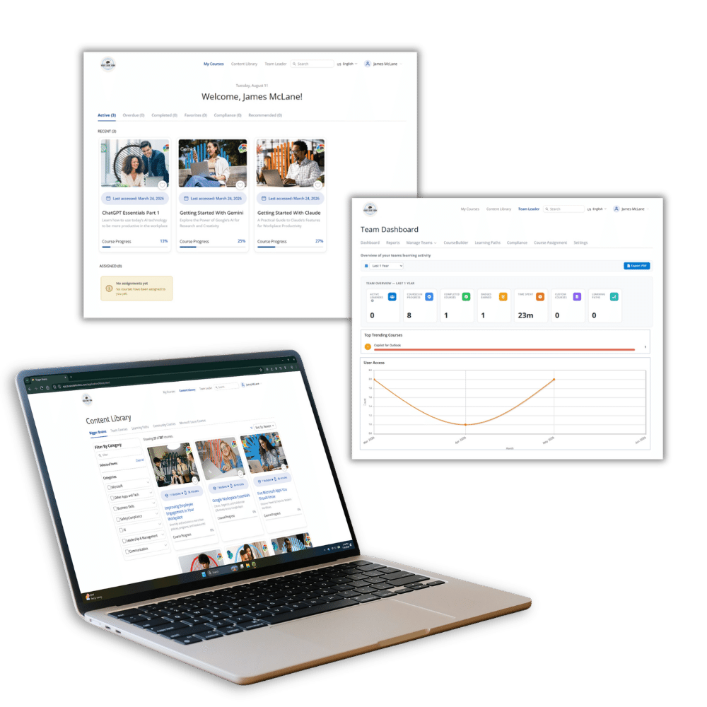 BrainStation Product Image - My Courses, Team Dashboard, Content Library